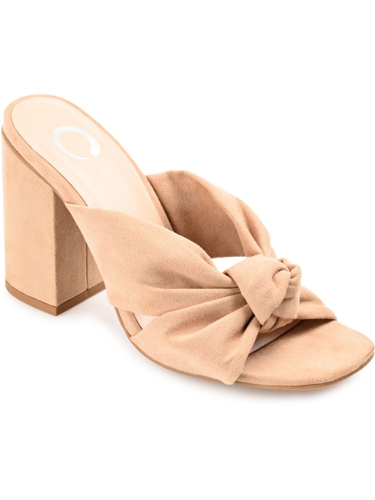 JOURNEE COLLECTION Womens Beige Straps Tabithea Open Slip On Heeled Sandal 8 M