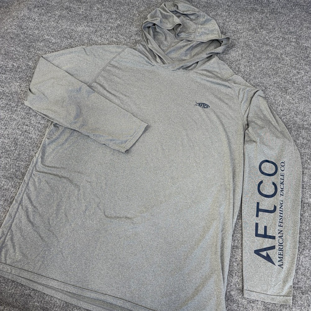 Aftco Hoodie Shirt Men's 2XL Gray Fishing Performance Polyester Lightweight