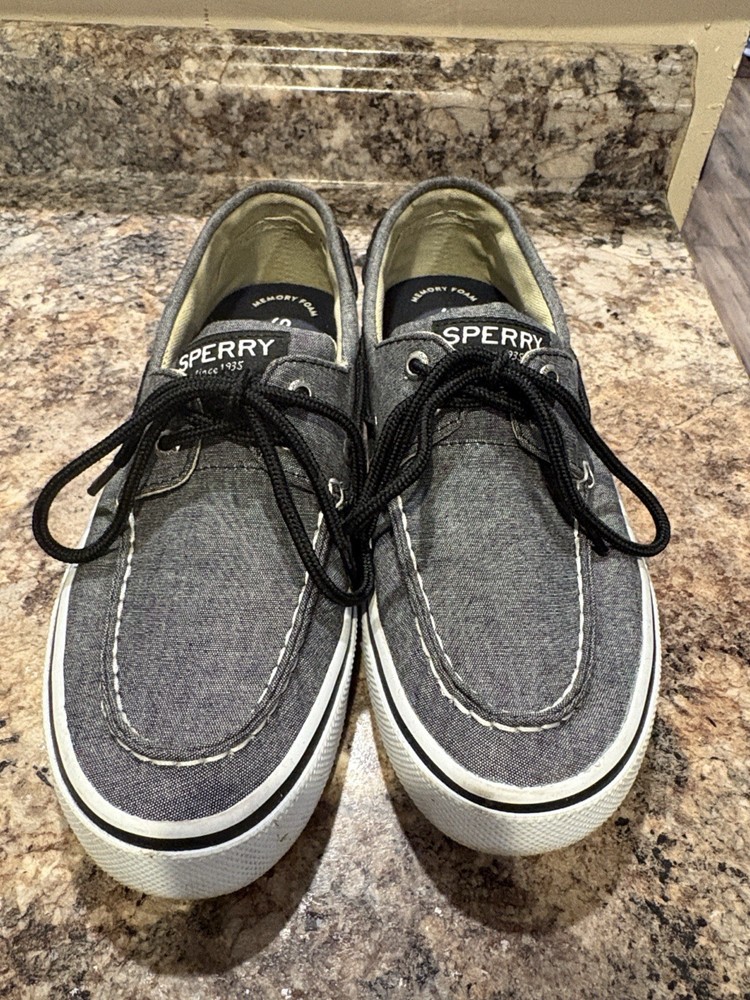 Sperry Top Sider Men's Gray Canvas Boat Shoes Memory Foam Size 8M STS13143