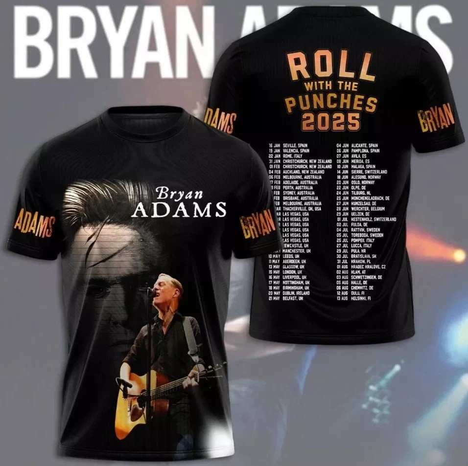 Bryan Adams 2025 Tour Roll With The Punches 3D T-Shirt full size s-5xl BL2061