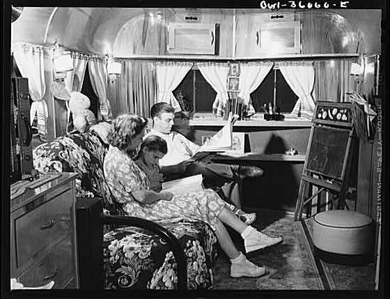 Photo:Middle River Maryland 1930s Family Reading in Trailer Home Interior