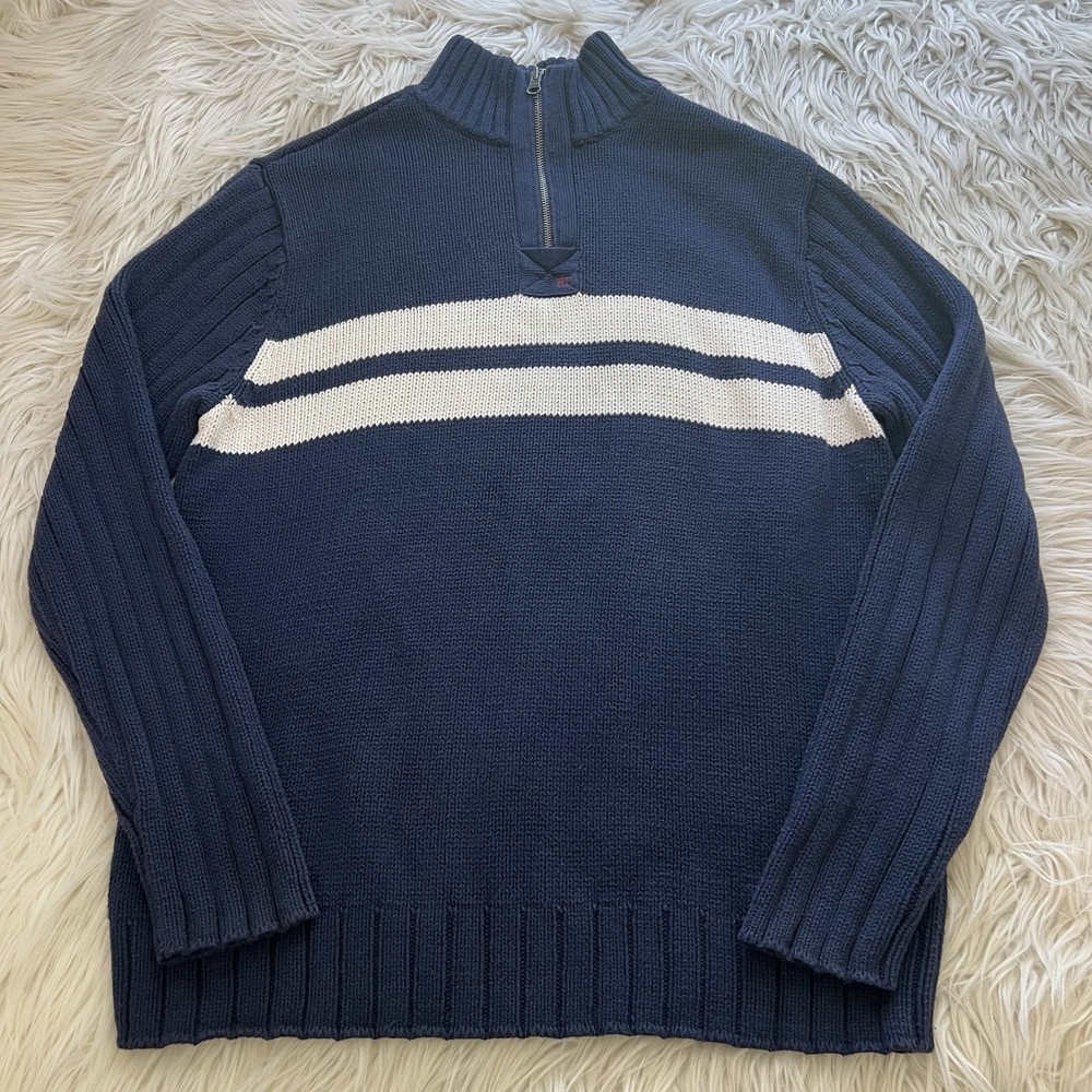 Vintage Ralph Lauren Polo Jeans Co. Quarter-Zip Sweater Blue Striped Men's Sz L