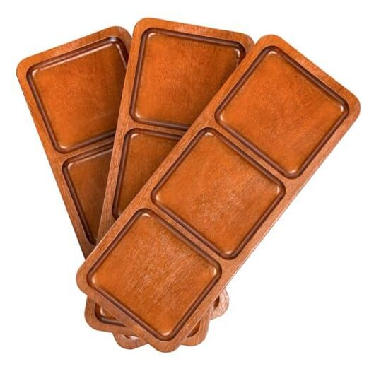 14x5.5 Inch 3-Section Acacia Wood Serving Tray Platter-image