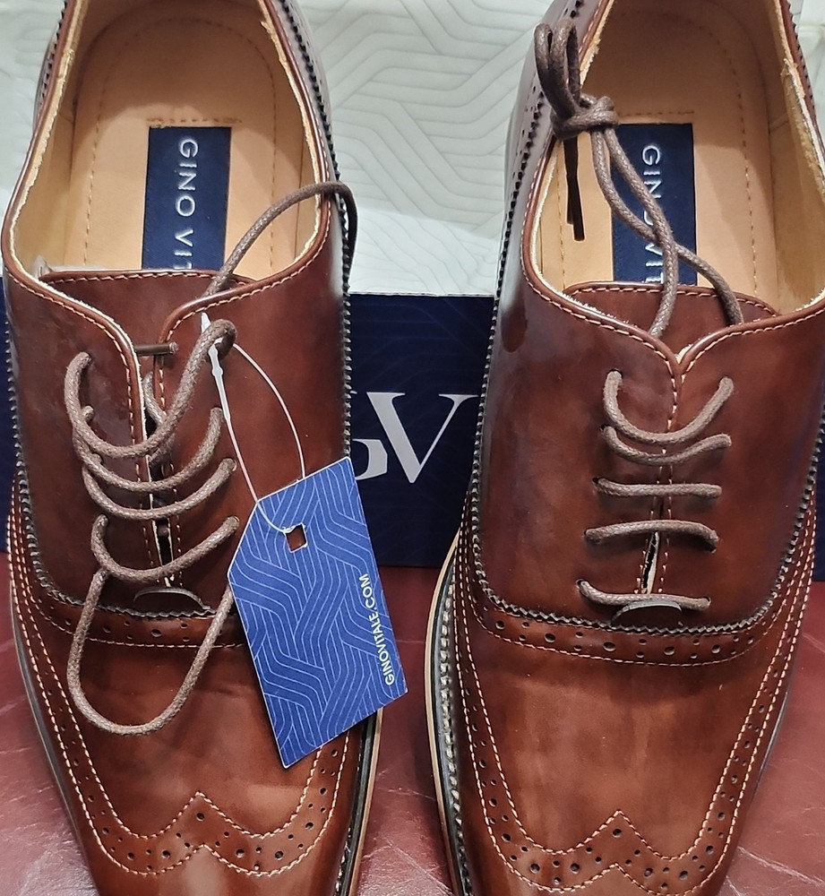 Gino Vitale Brown Leather Brogue Wingtip Men's Dress Shoes Size 9.5