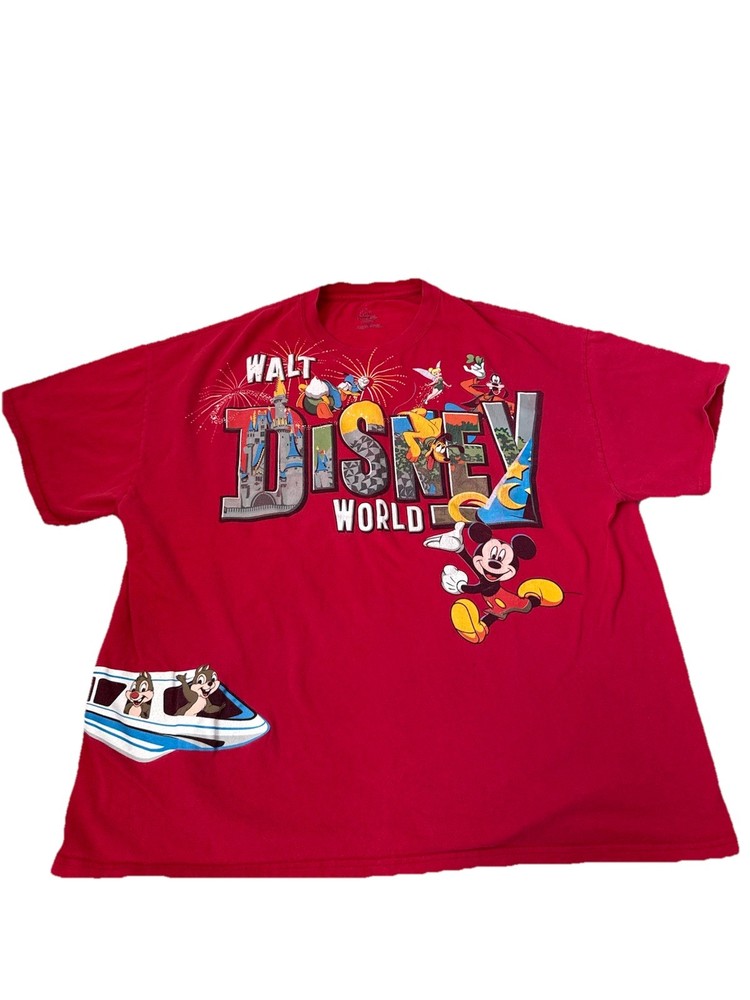 Walt Disney World Disneyland Characters Goofy Pluto Donald Mickey Red T-Shirt XL