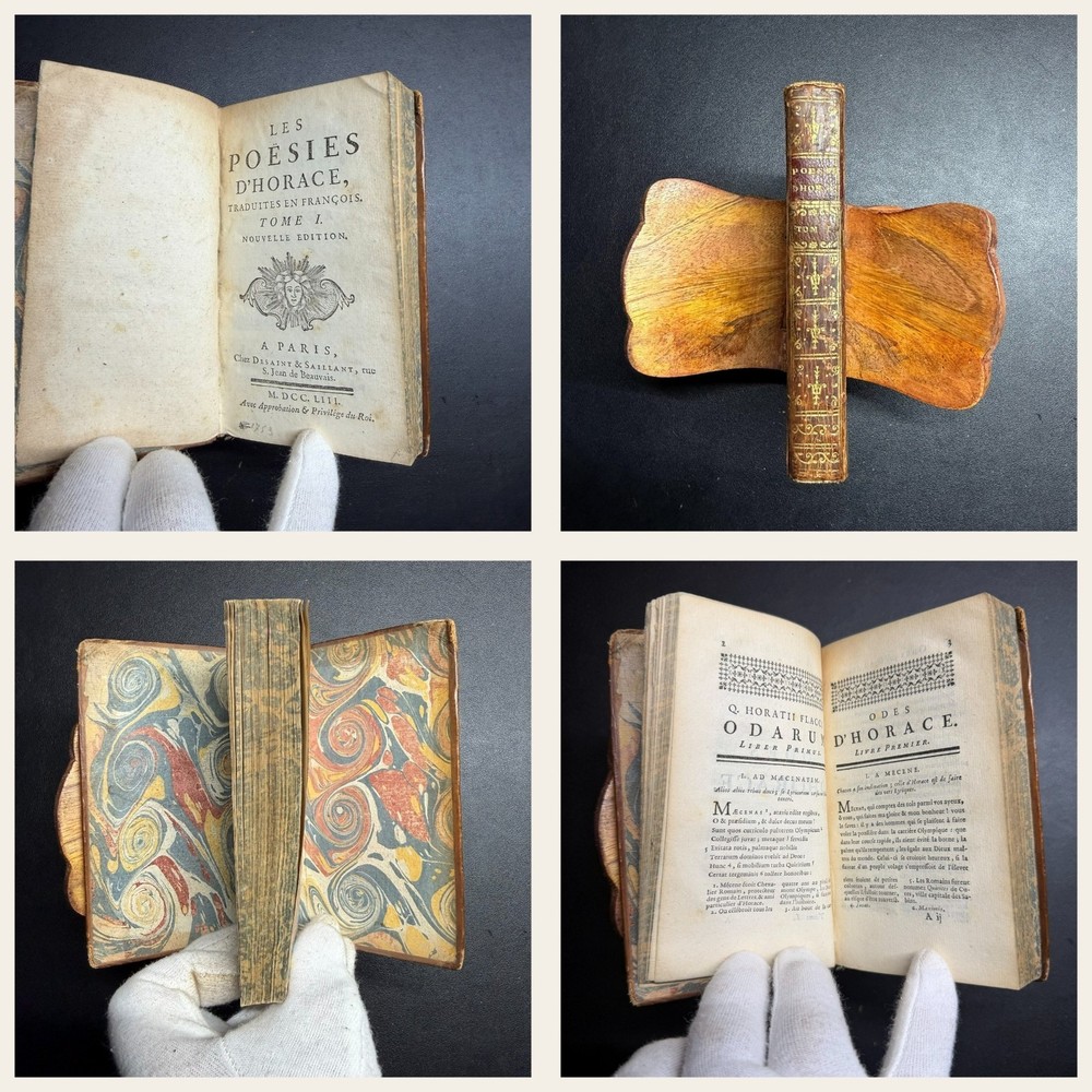 1753 Horace Poems Latin French Leather Tome I Paris