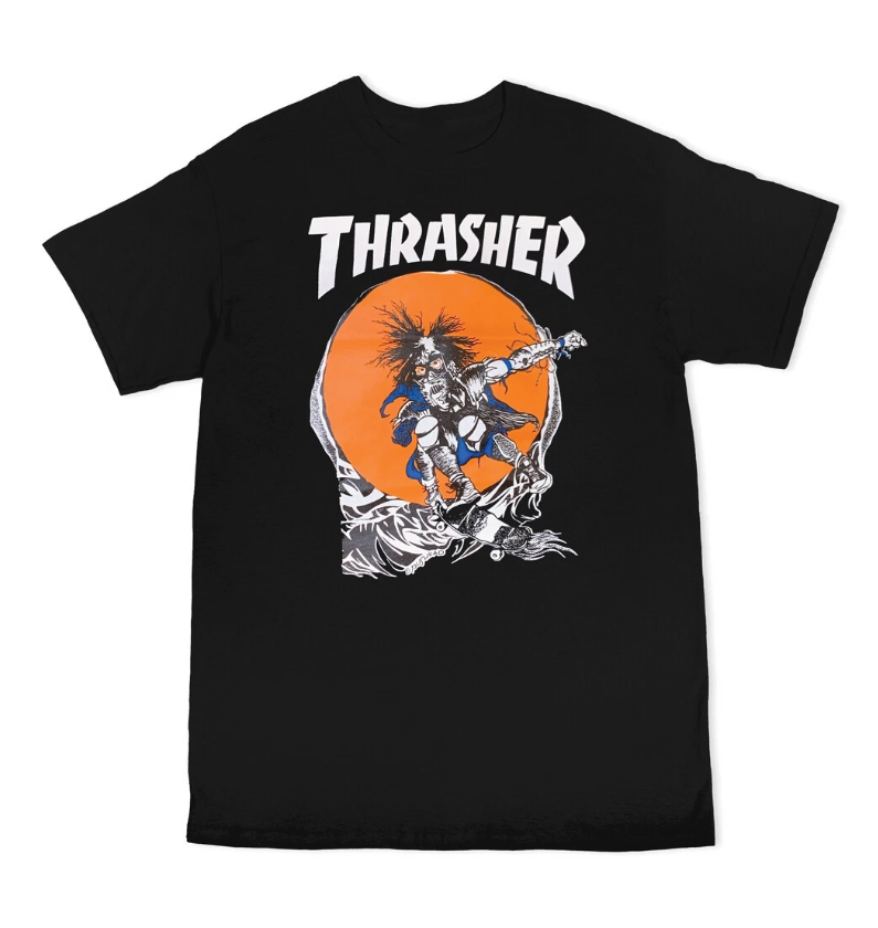 Thrasher Magazine Pushead SKATE OUTLAW LOGO Skateboard T Shirt BLACK S-5XL