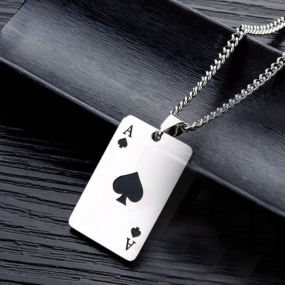 Ace of Spades Poker Necklace - Stainless Steel Blackjack Gambling Pendant-image