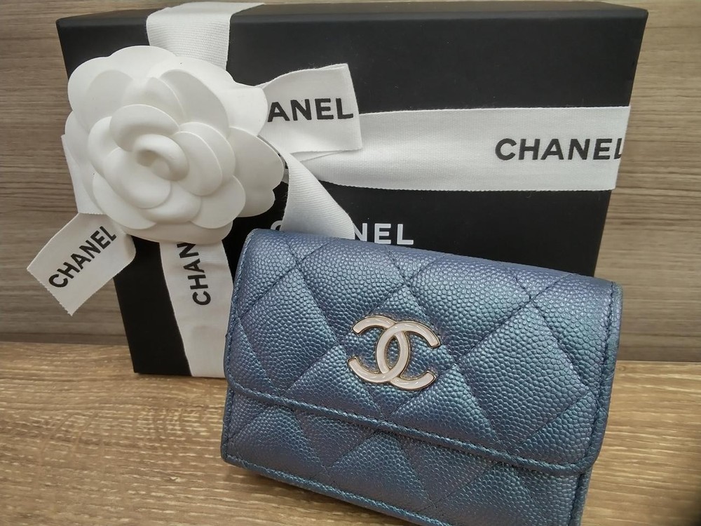 Chanel Ap0310 Matelasse Aurora Tri-Fold Leather Wallet  