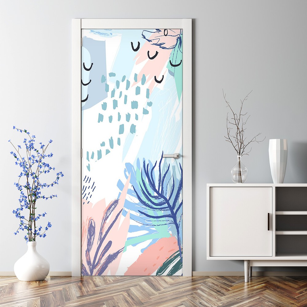 Pastel  nursery Bubble Free Door sticker Peel and stick Tropical Abstract design