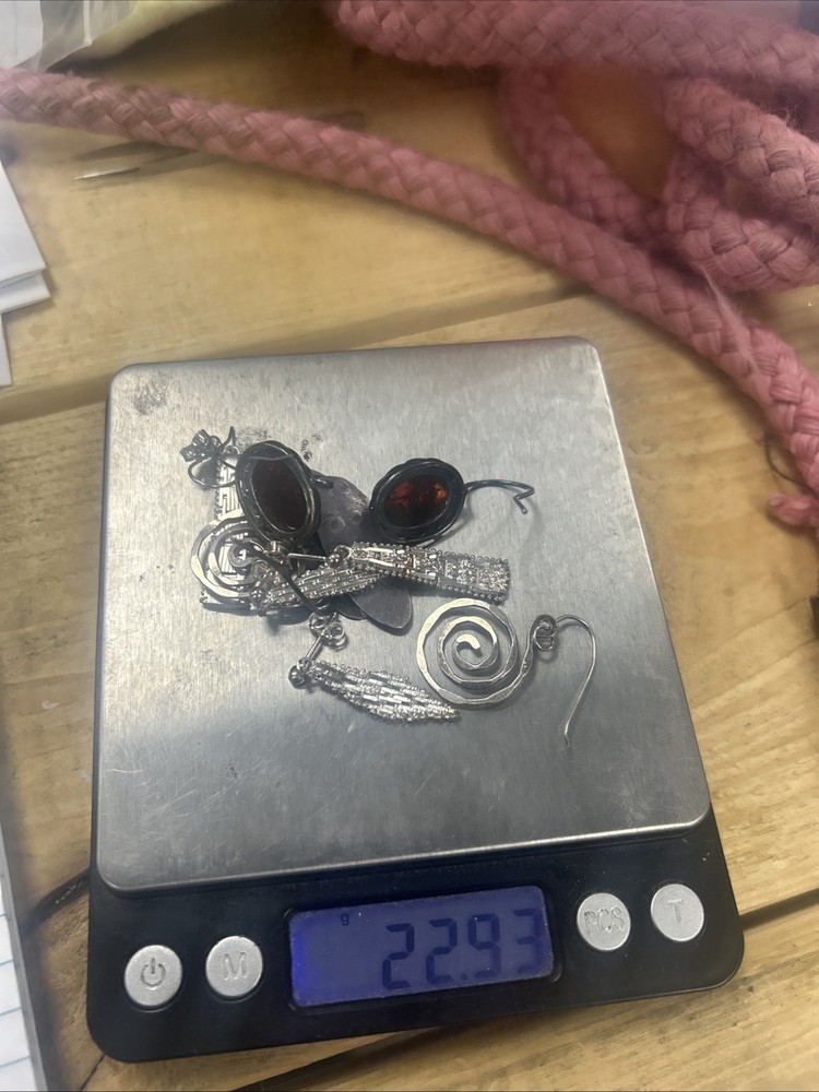 Stirling Earring Lot With Amber