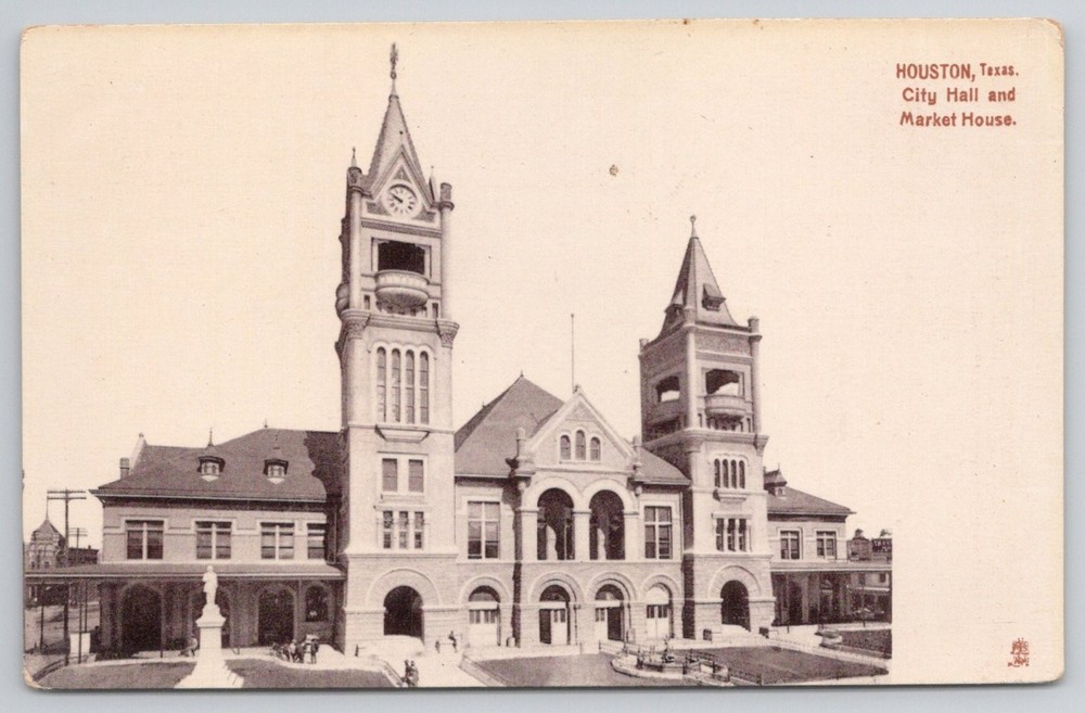 Houston TX City Hall Market House Silverette Postcard c.1910 Raphael Tuck