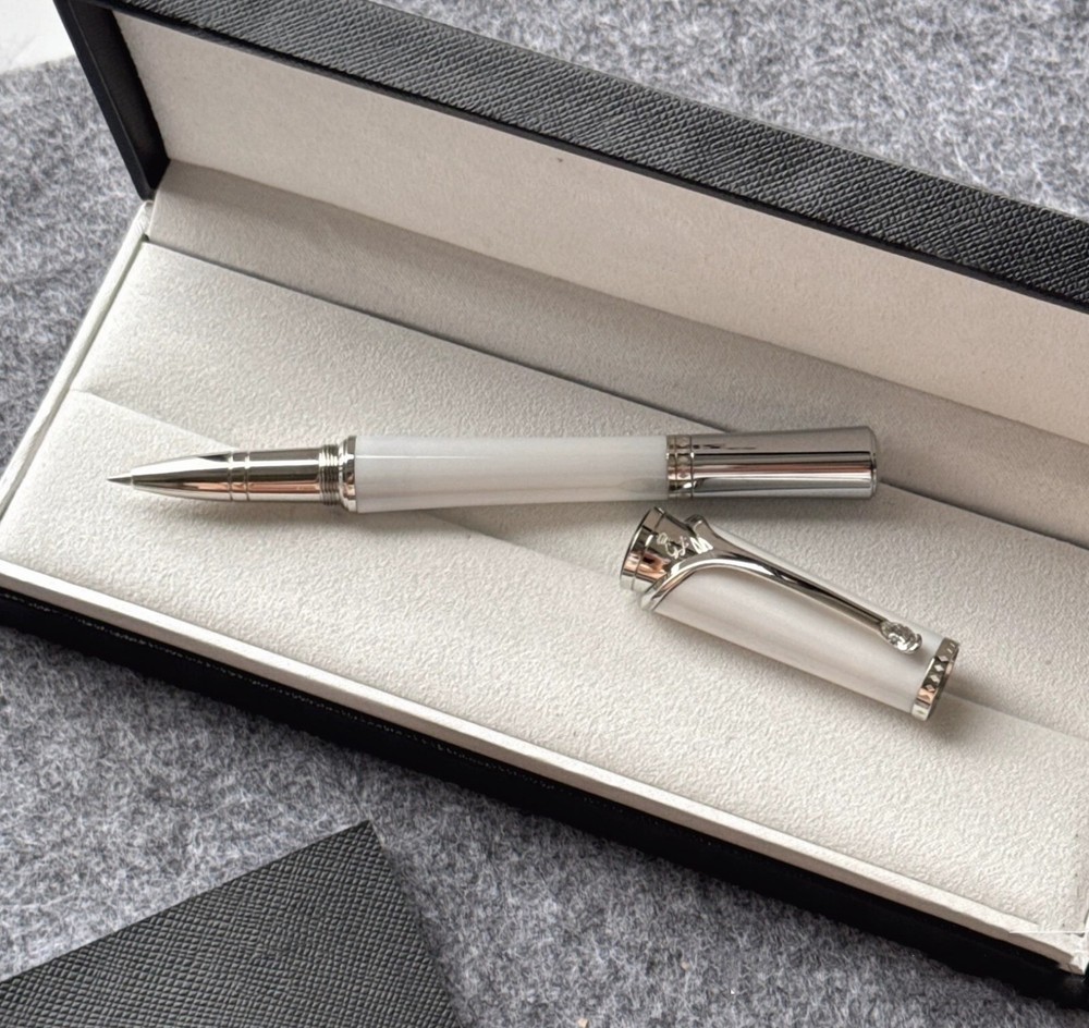 Deluxe Princess Series White - Silver Clip 0.7mm Rollerball Pen No Box