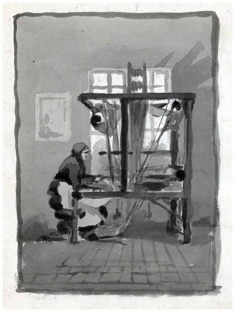 Decoration Poster.Woman weaving cloth on a loom.Room wall art.Home design.1474
