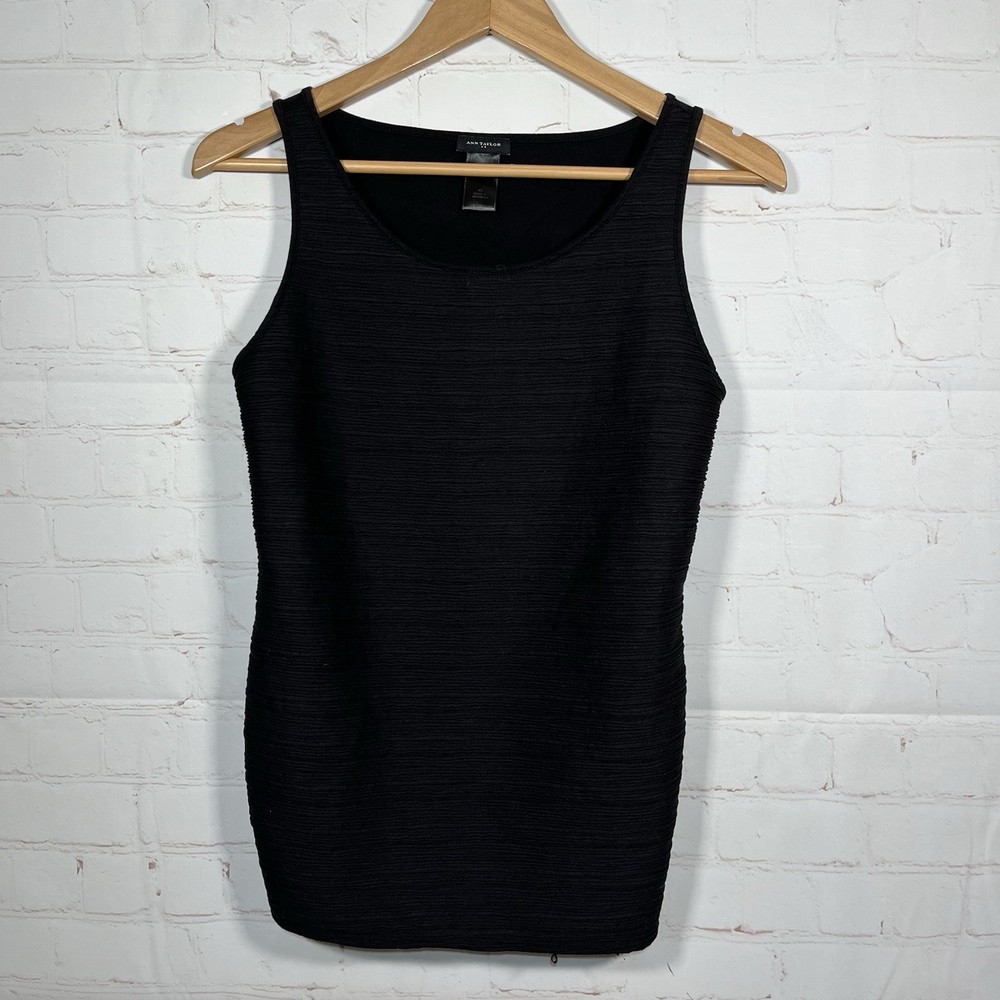 Ann Taylor Loft Ribbed Tank Top Womens Size XS Black Lined Round Neck