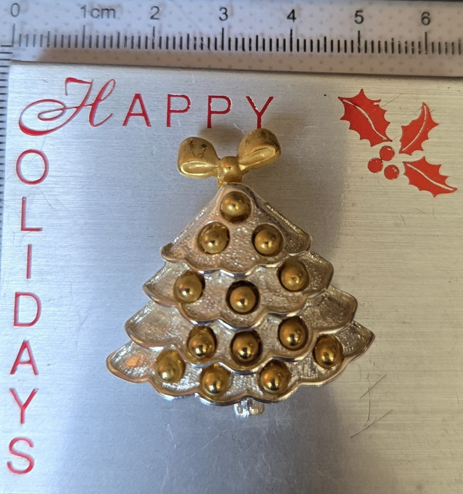 Vintage Signed Danecraft Christmas Tree Brooch Pin Gold Silver Tone Signed