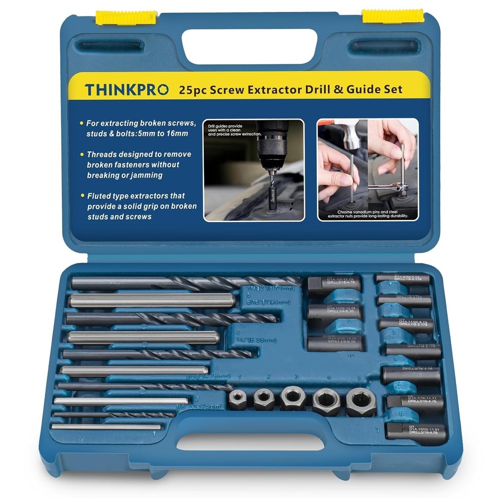 25-Piece Broken Bolt Extractor Set with Easy Out Drill Bit Guide for Quick Removal