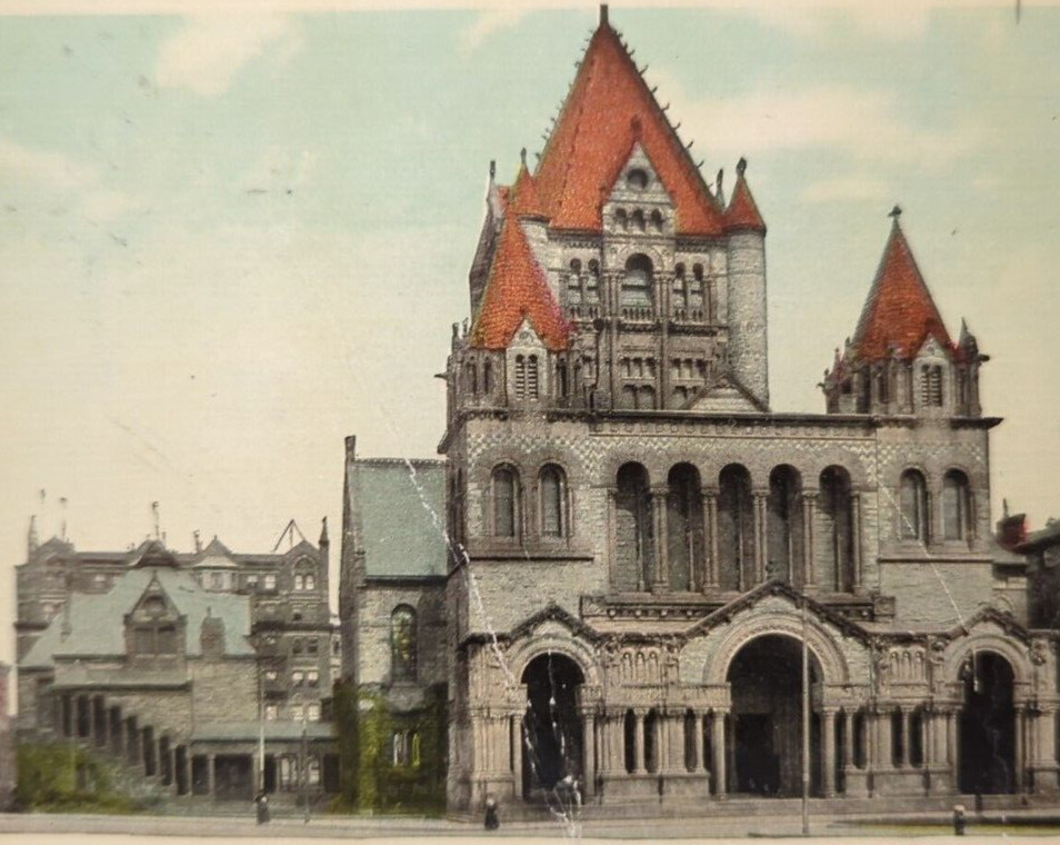 Trinity Church Boston MA Massachusetts Street Level View Antique 1913 Postcard