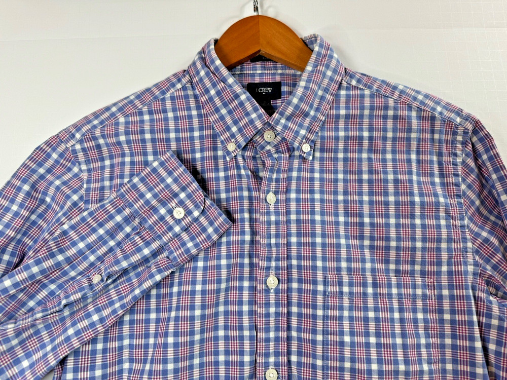 J.Crew Slim Fit Button Down Shirt Mens M Blue Pink Plaid Long Sleeve Cotton