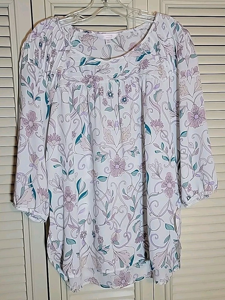 LC Lauren Conrad Floral Top Blouse Womens Size M ~ ¾ Sleeve ~ Sheer