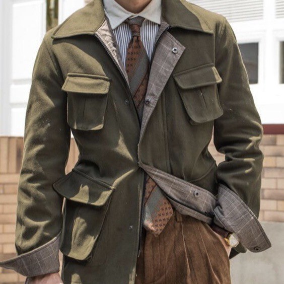 Retro American Style Mens Hunting Coat Safari Jacket Pockets Cotton Outwears Zip