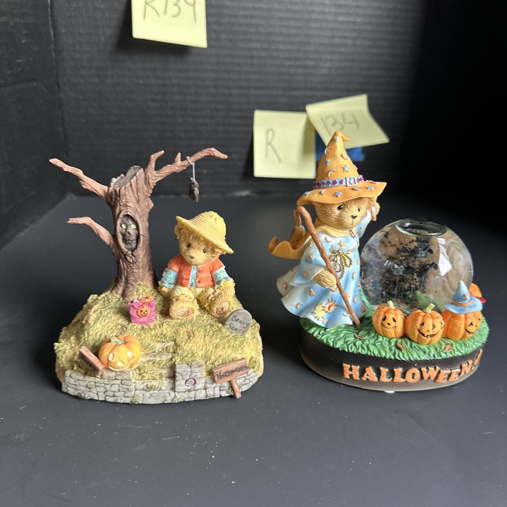 Cherished Teddies Halloween Lot of 2 Bear Figurines Snow Globe Untested #R134