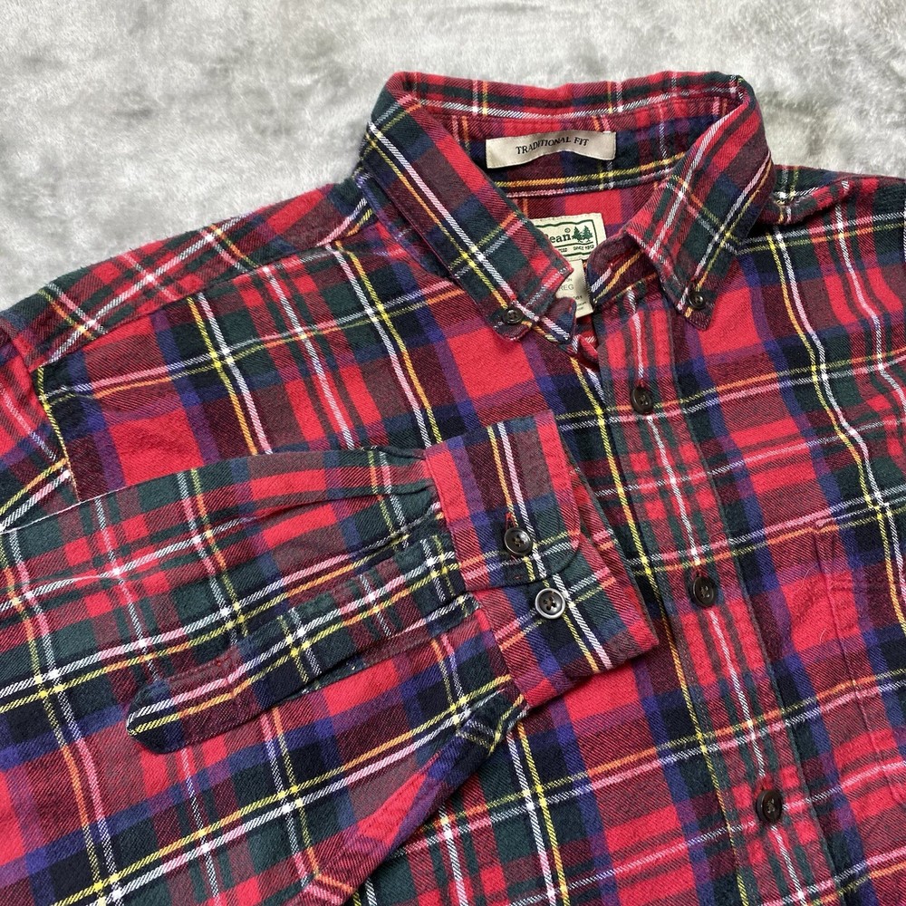 LL Bean Flannel Shirt Mens Medium Traditional Fit Long Sleeve Plaid Red