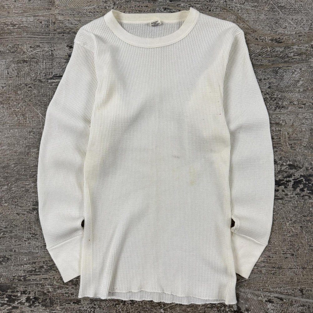 Vintage 80s Hanes Waffle Knit Thermal Shirt White Long Sleeve Undershirt Grunge