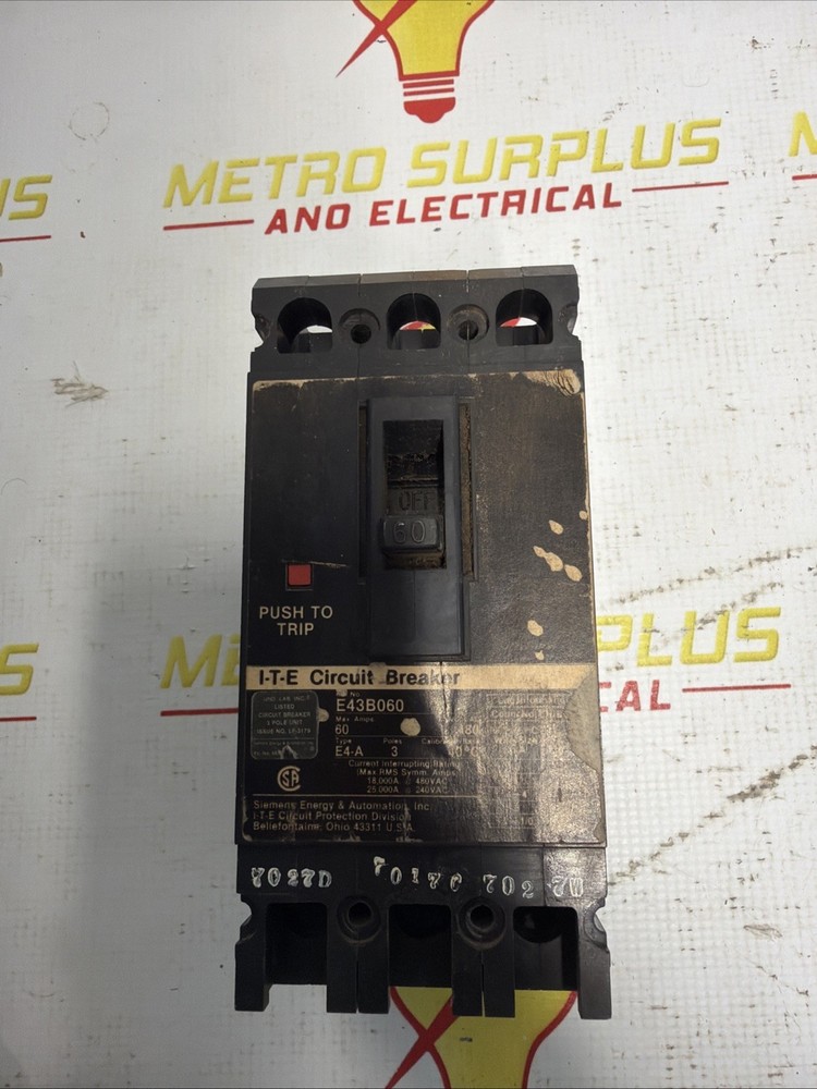 ITE E43B060 60 Amp 3 Pole 480V Circuit Breaker