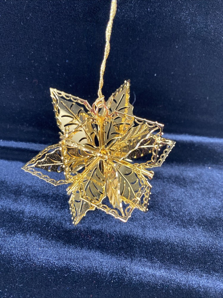 Gold Tone Poinsettia Christmas Ornament Vintage Danbury Mint Gold Plated 1990