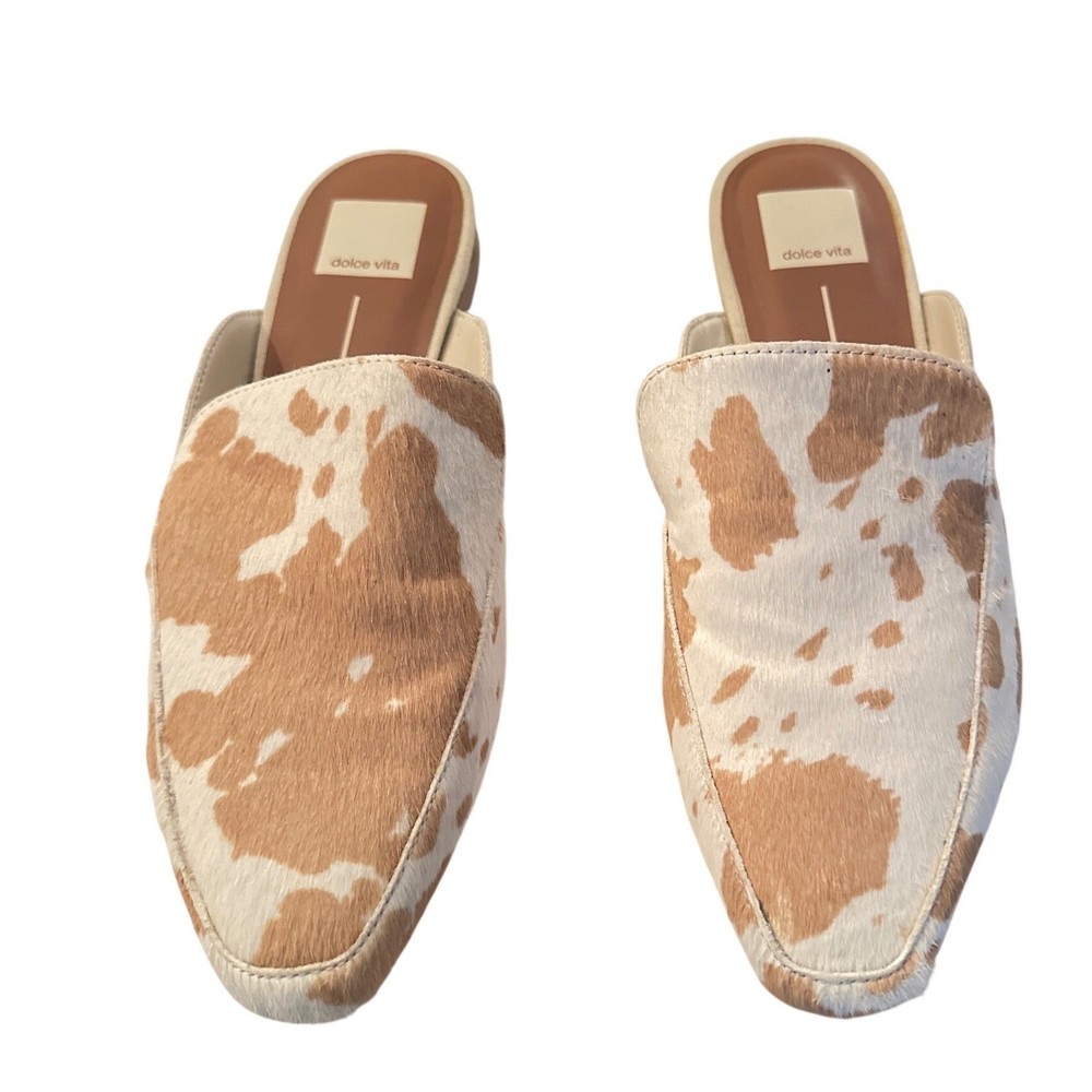 Dolce Vita Hailee Womens Cow Print Suede Pointed Toe Mules Slides Slippers Shoes