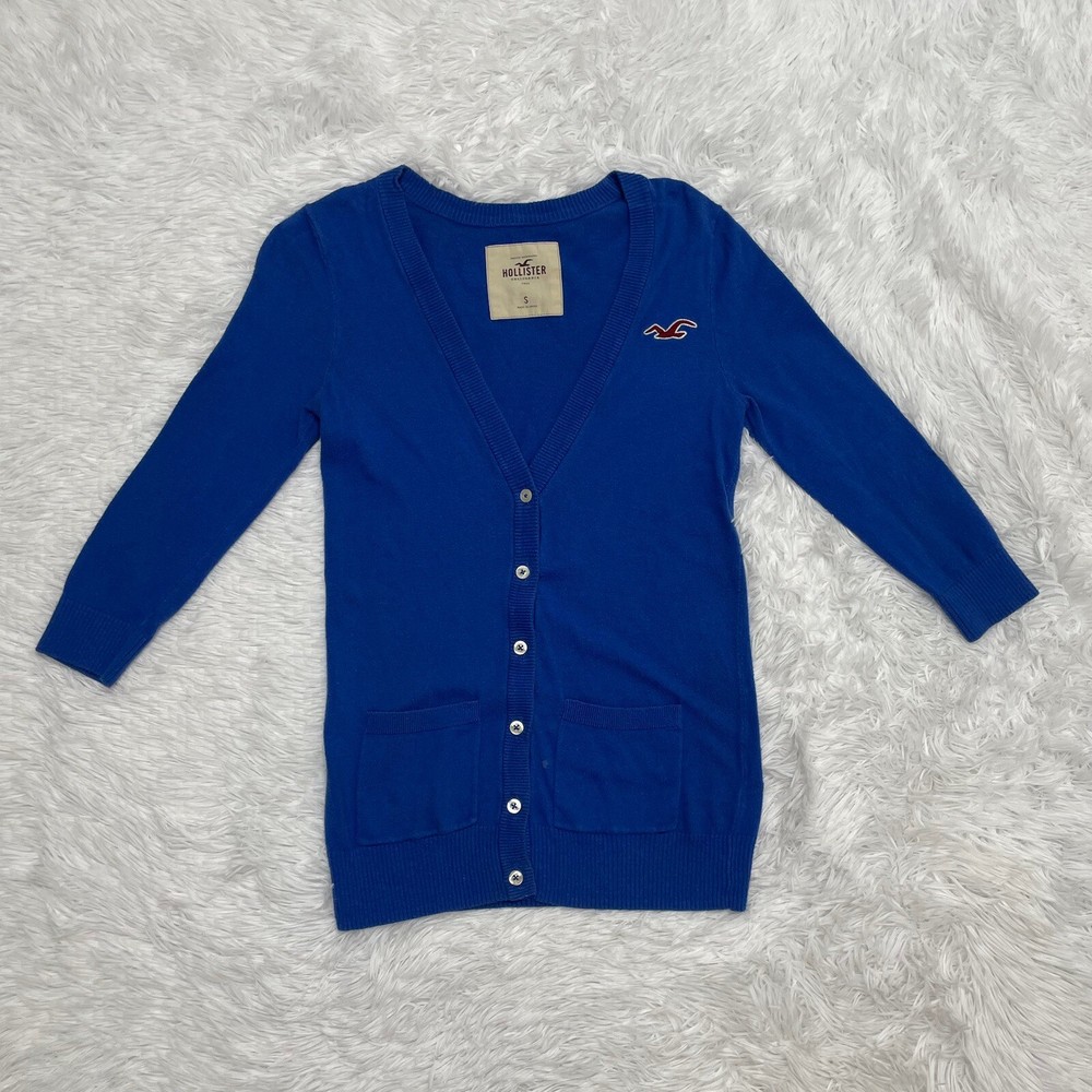 Vintage Hollister Womens Cardigan Sweater Size S Small Blue Y2K Preppy 90s
