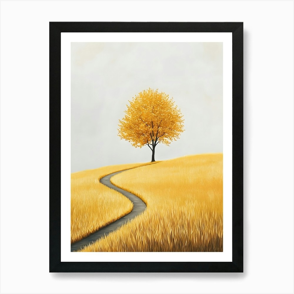 Lone Tree in Field Framed Wall Art Canvas Print Poster  
