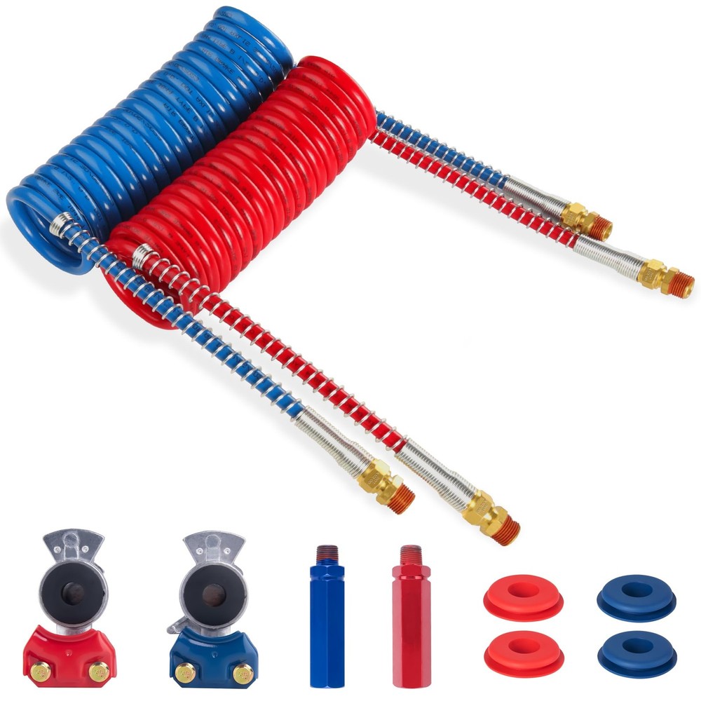 Air Brake Line Hose Coil Assembly Coiled Set 15 FT Air Lines Semi Truck Trailer