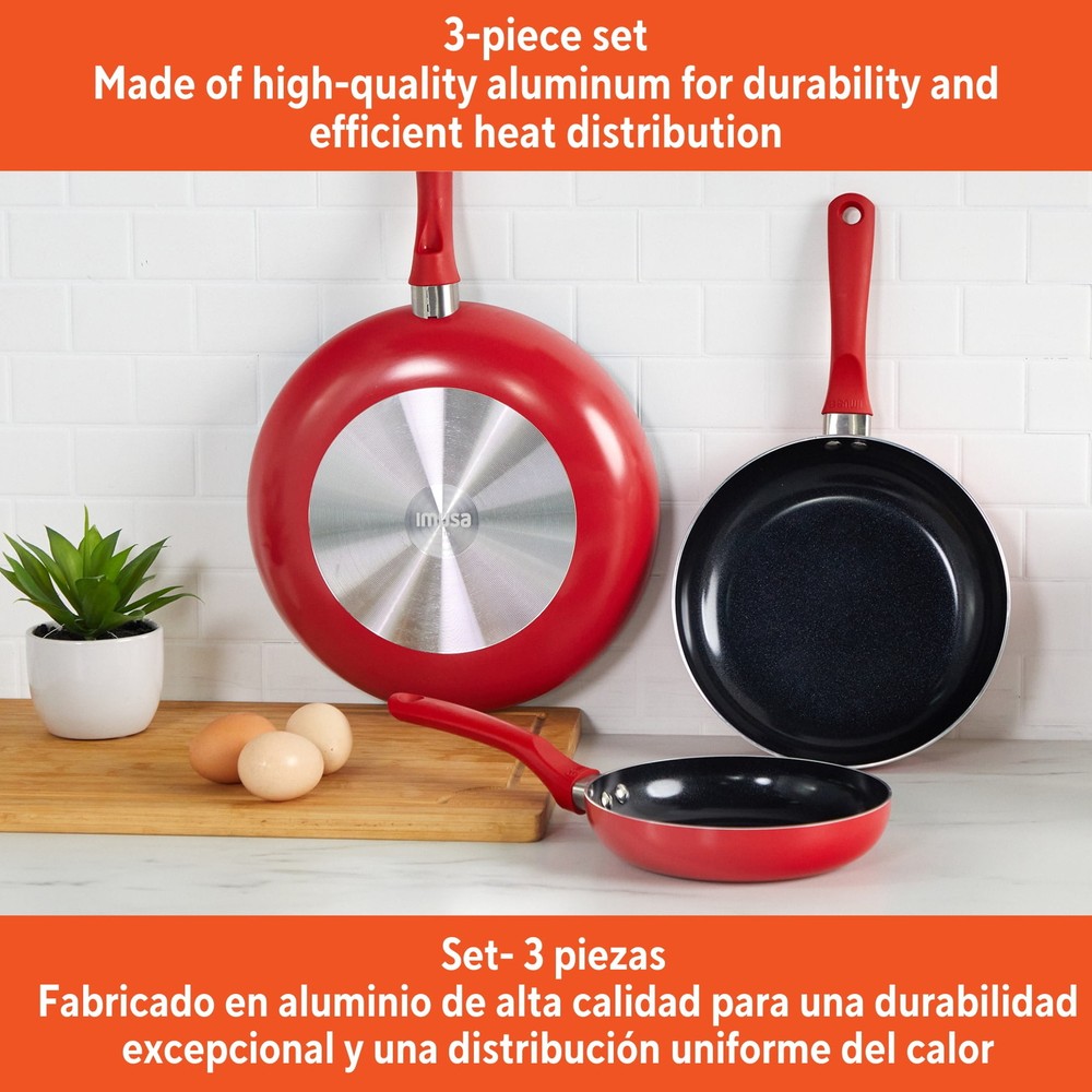 IMUSA 3-Piece Nonstick Ceramic Cookware Set with Stay-Cool Handles 7in 9in 11in