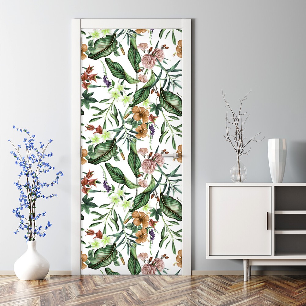 Bubble Free Door sticker Spring Bouquet Flowers and leaves Pattern Floral