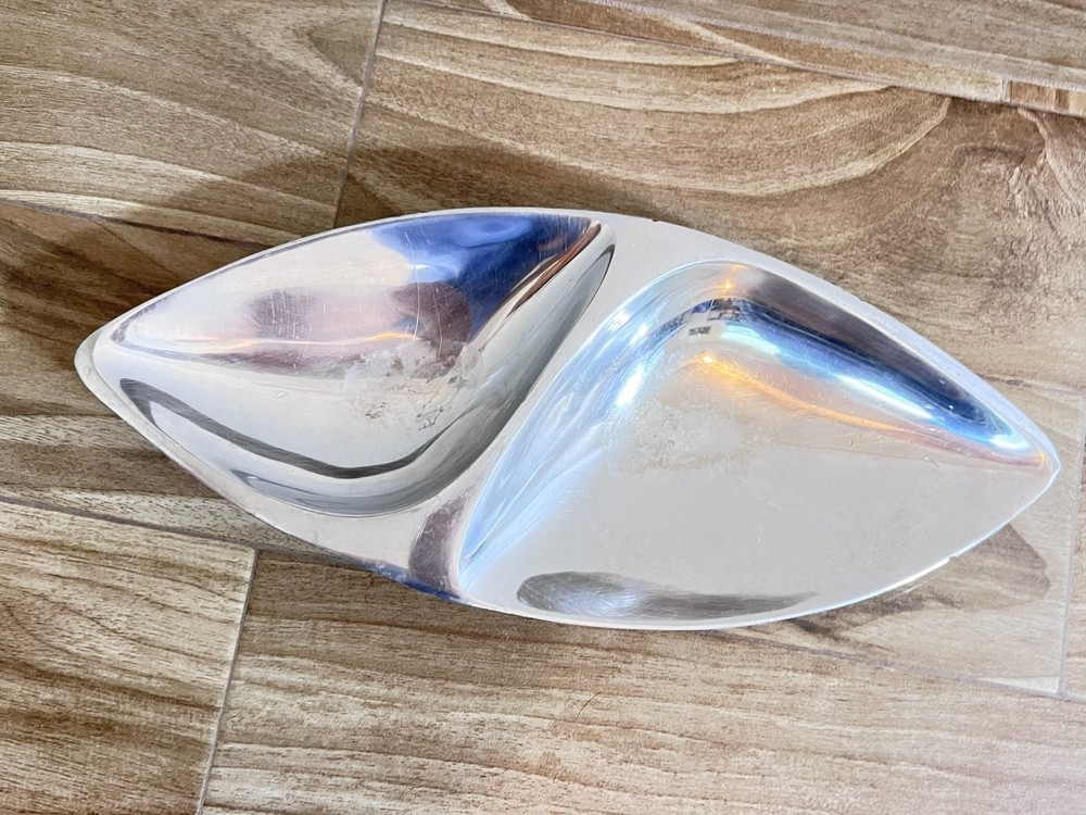 Vintage Mid-Century Modern Nambe Metal Dish 672 USA Made Double Serving Dish.