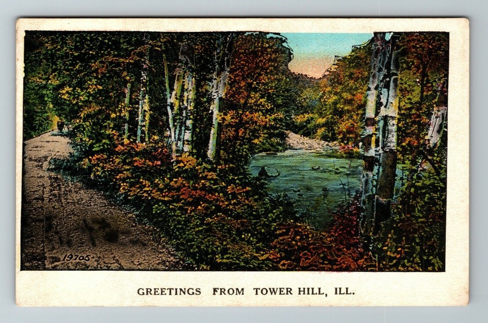 Tower Hill IL-Illinois, Scenic General Greetings, Water View, Vintage Postcard