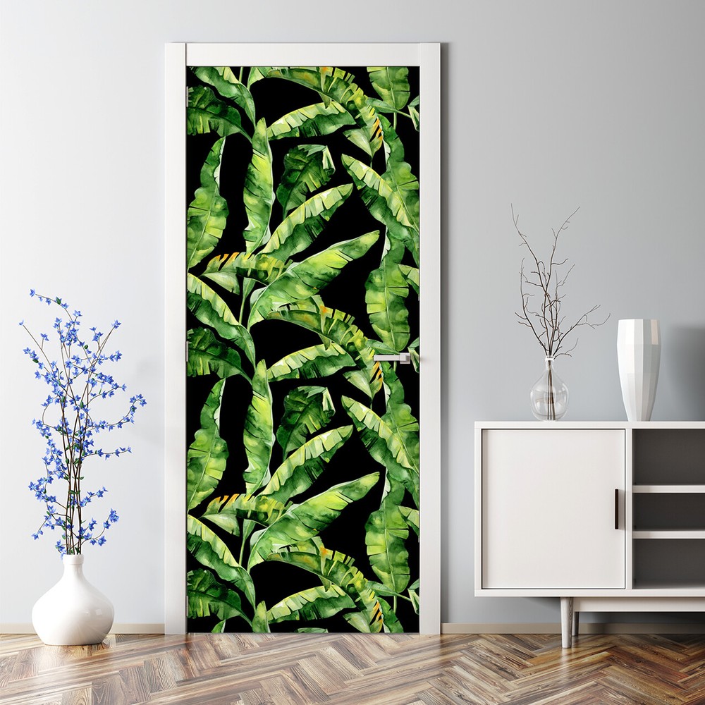Tropical Leaf Watercolor Decal Bubble-Free Door Sticker Jungle Design