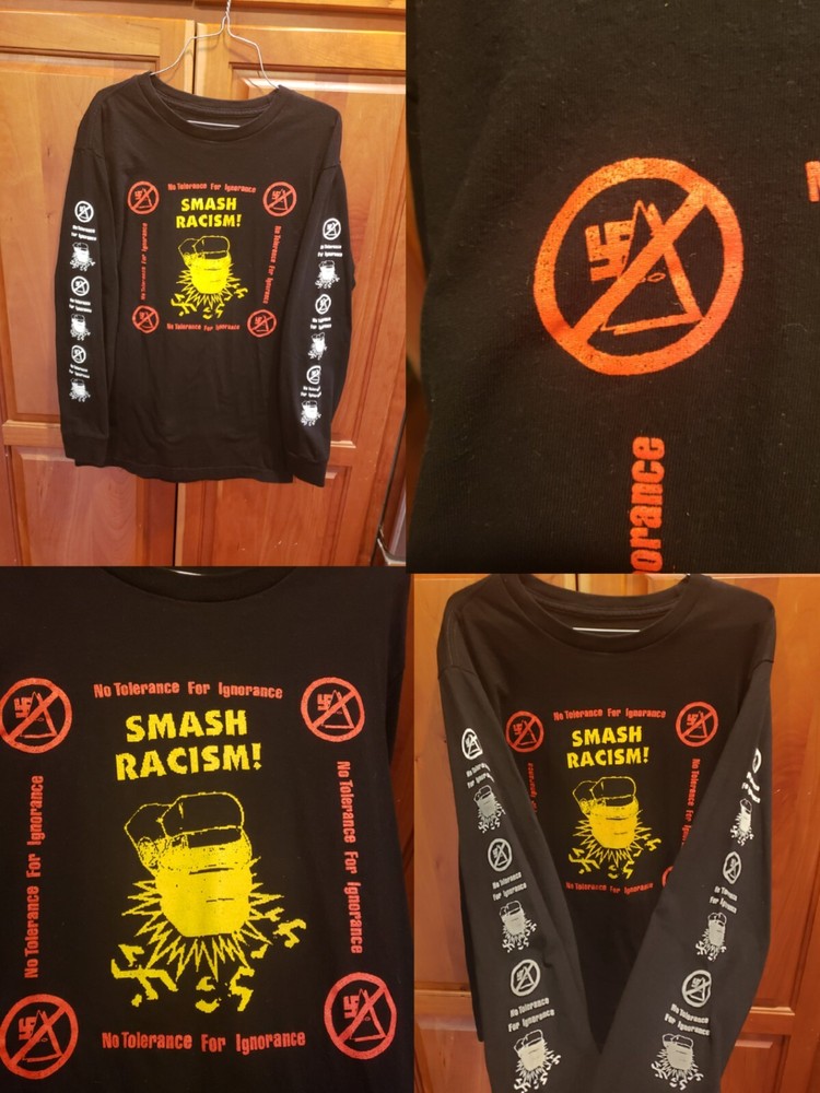 Rare OBEY SMASH RACISM No Tolerance For IGNORANCE Punk Anarchy Anti L/S Shirt SM