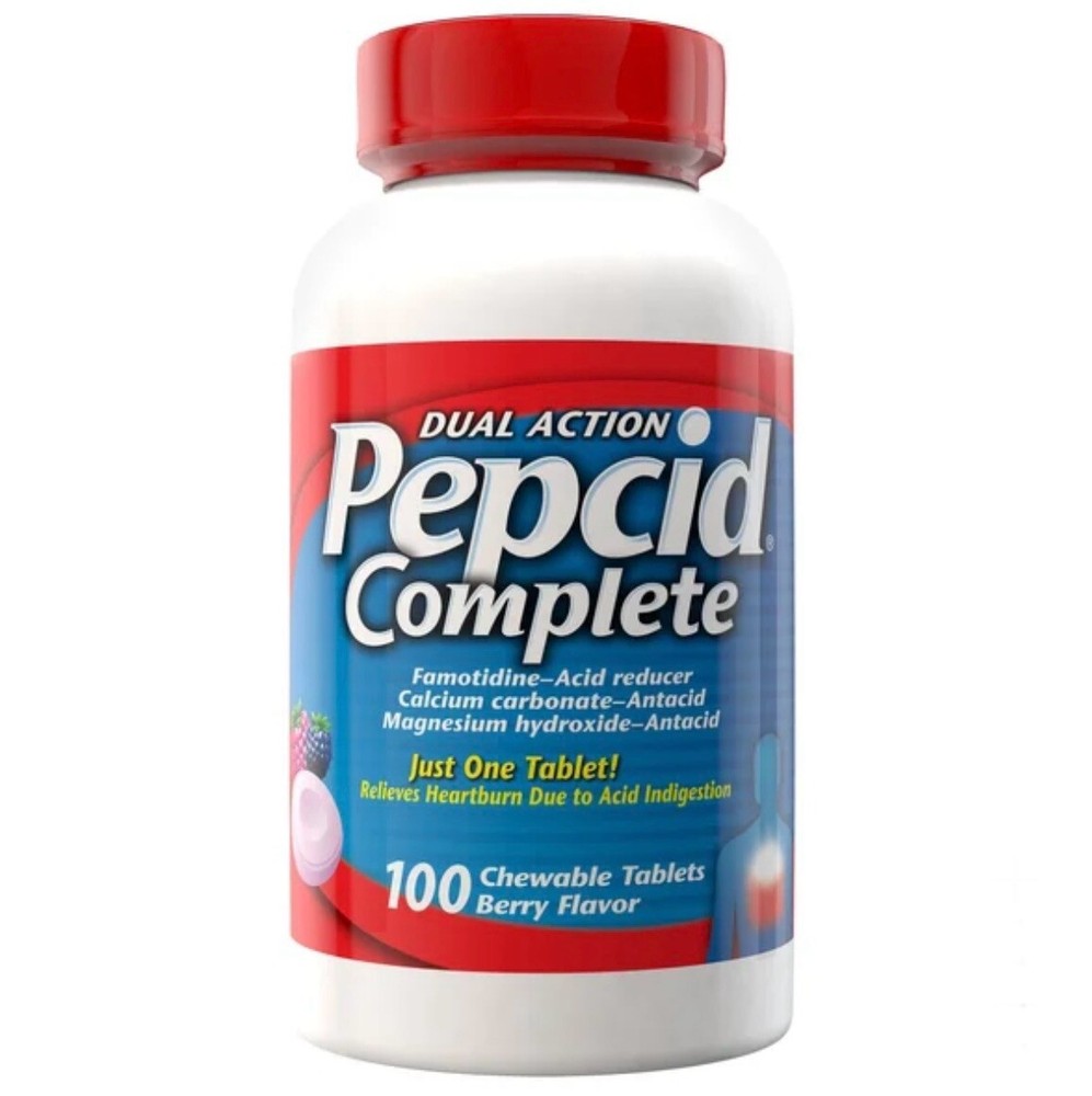Pepcid Complete Dual Action Acid Reducer + Antacid, 100 Chewable Berry Tablets-image