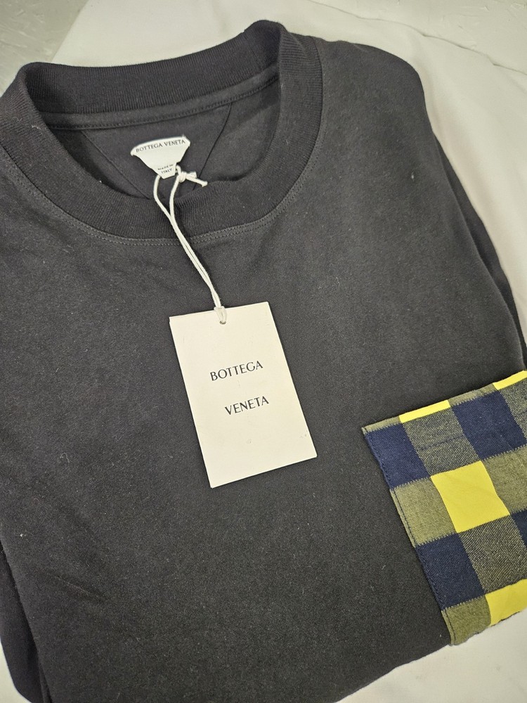 Bottega Veneta Gingham Pocket Crew-Neck Cotton T-Shirt. NWT Mens Small