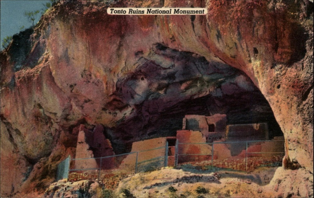 Roosevelt Arizona Tonto Cliff Dwelling Natl Monument ruin vintage linen postcard