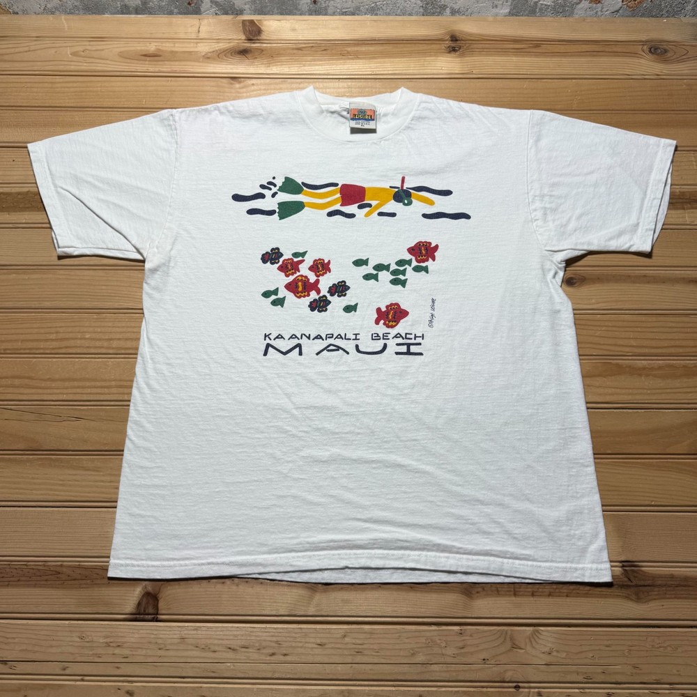 Vintage 90s Kaanapali Beach Maui Snorkeling Fish Graphic Souvenir T-Shirt USA XL