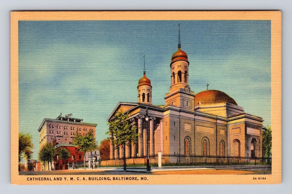 Baltimore MD-Maryland, Cathedral and Y.M.C.A Bldg., Vintagecard