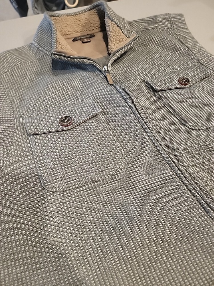 Tasso Elba Mens Fleece XL Collar Golf Sweater Vest, Front Pockets, Tan,  EUC