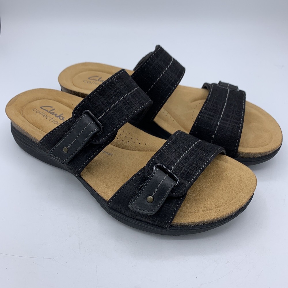Clarks April Dusk Womens Black Adjustable Sandals Size 8N Cushioned Comfort