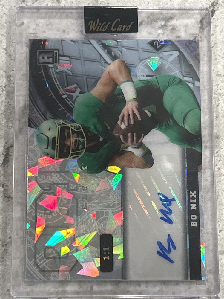 🔥Bo Nix 1/1 Auto RC, Crystal Holographic Double Platinum, 2023 QB1 On The Clock