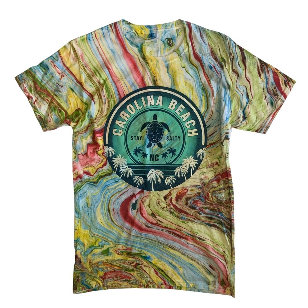 Colortone Men's Size S Carolina Beach Stay Salty Short Sleeve Tie Dye T-Shirt