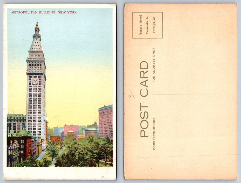 Metropolitan Building Tower New York City NY Vintage Postcard Skyscraper